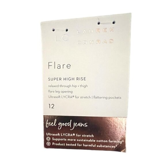 LC Lauren Conrad Womens Super High Waisted Dark Wash Wide Flare Jeans Sz 12 NWT - Picture 6 of 8